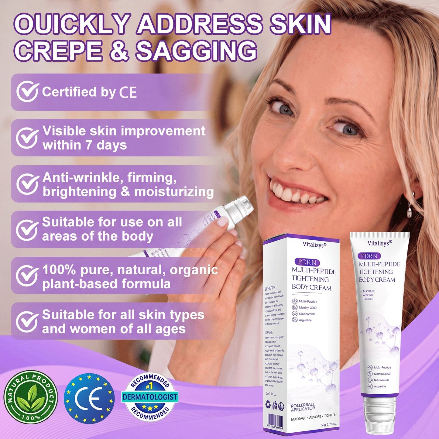𝐕𝐢𝐭𝐚𝗹𝒊𝒔𝒚𝒔® 🐧 𝗣𝗗𝗥𝐍 𝐌𝐮𝗹𝘁𝗶-𝗣𝗲𝗽𝘁𝗶𝗱𝐞 𝐌𝐚𝐬𝐬𝐚𝐠𝐢𝐧𝐠 𝐁𝐨𝐝𝐲 𝐑𝐨𝐥𝐥𝐞𝐫 𝐂𝐫𝐞𝐚𝐦- Anti-aging, Hydrating, Skin Firming & Lifting, Skin Repair, Even Tone, Acne and Dark Spot Treatment, Wart and Mole Removal, and Psoriasis Relief.🦅