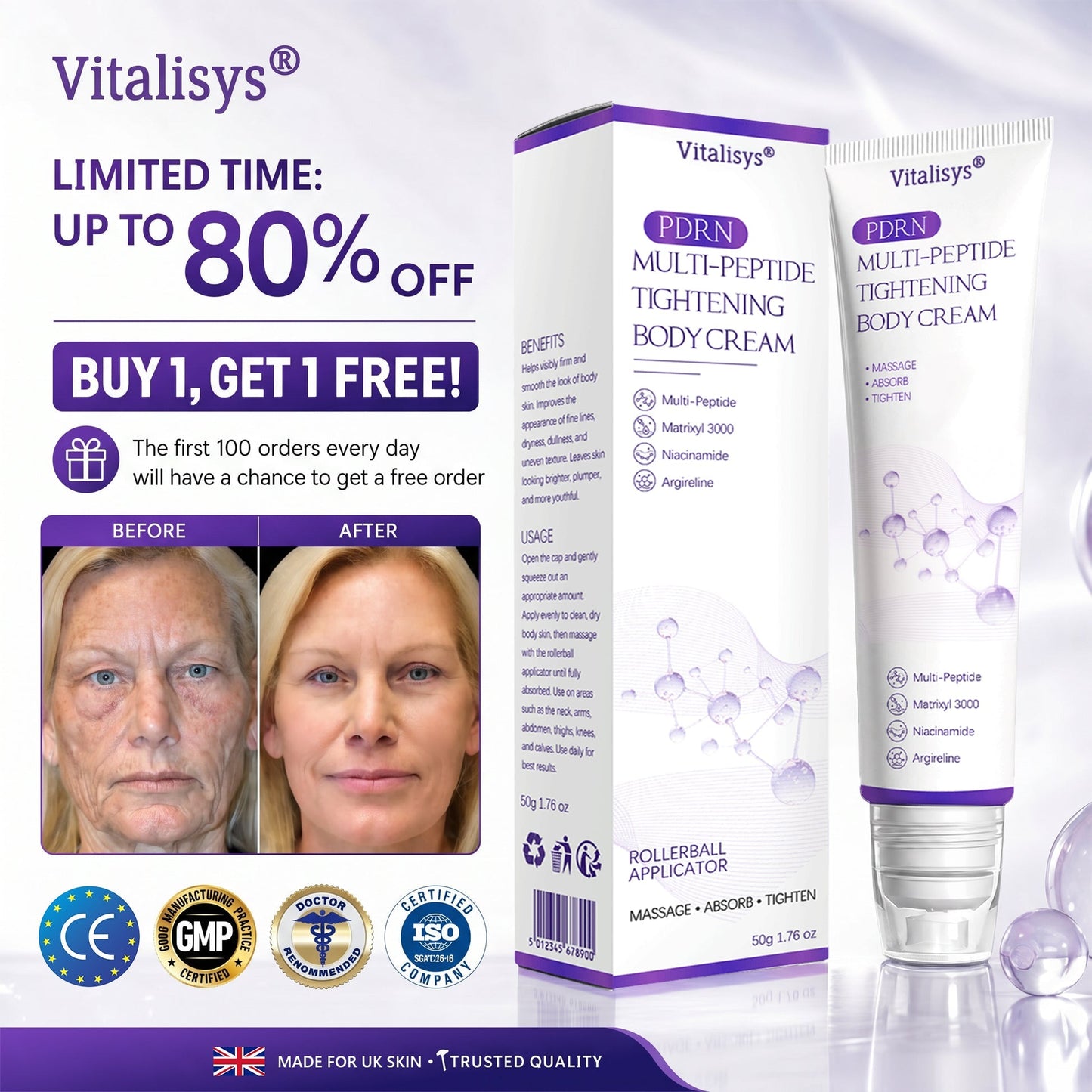 𝐕𝐢𝐭𝐚𝗹𝒊𝒔𝒚𝒔® 🐧 𝗣𝗗𝗥𝐍 𝐌𝐮𝗹𝘁𝗶-𝗣𝗲𝗽𝘁𝗶𝗱𝐞 𝐌𝐚𝐬𝐬𝐚𝐠𝐢𝐧𝐠 𝐁𝐨𝐝𝐲 𝐑𝐨𝐥𝐥𝐞𝐫 𝐂𝐫𝐞𝐚𝐦- Anti-aging, Hydrating, Skin Firming & Lifting, Skin Repair, Even Tone, Acne and Dark Spot Treatment, Wart and Mole Removal, and Psoriasis Relief.🦅