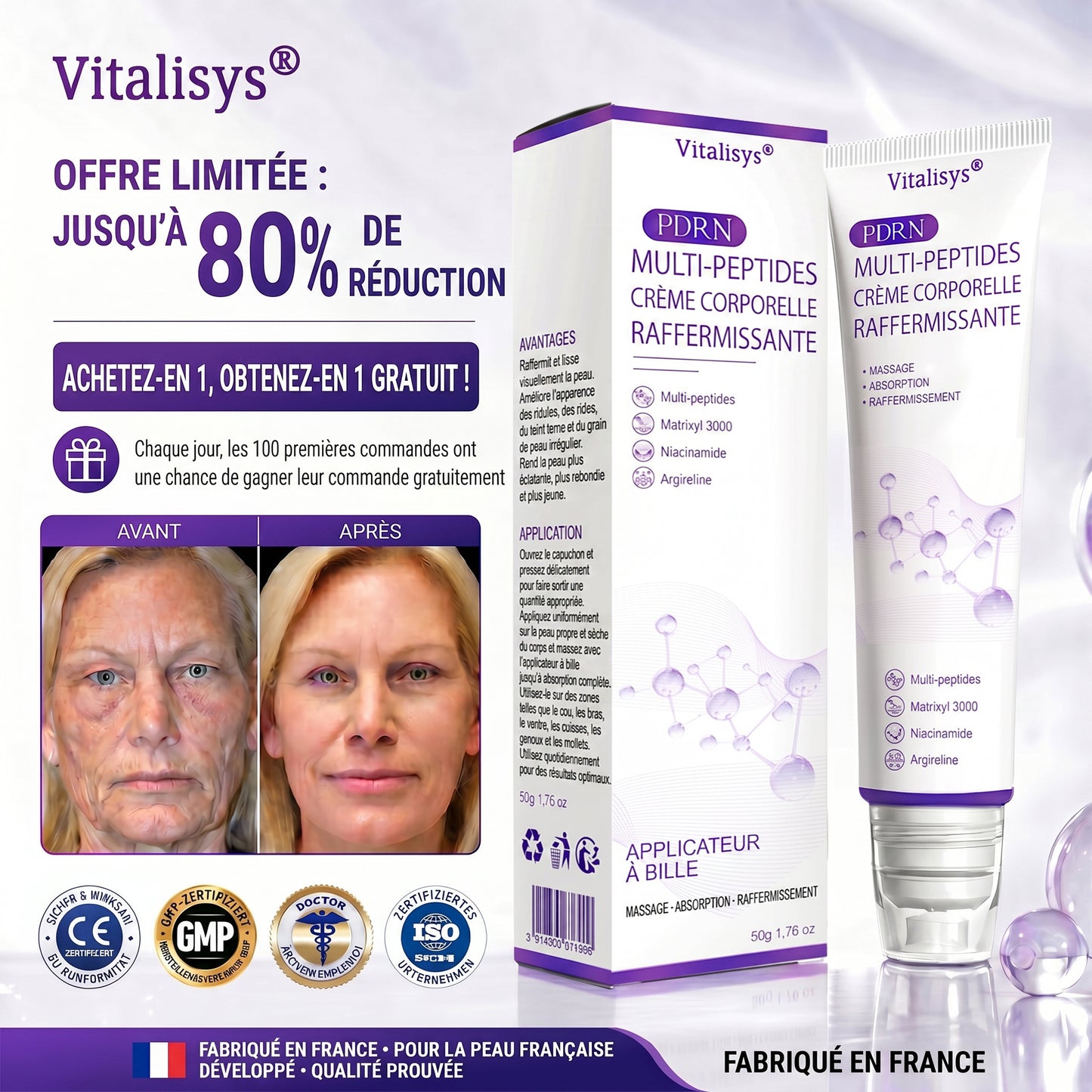Boutique officielle✅ : Vitalisys® PDRN Crème Corps avec Roller ✨ – Anti-âge, hydratation, fermeté et régénération. Pour un teint unifié, traite acné, taches pigmentaires et verrues 🎁