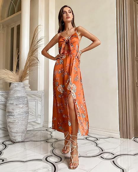 Robe midi en satin pour femme, bretelles spaghetti