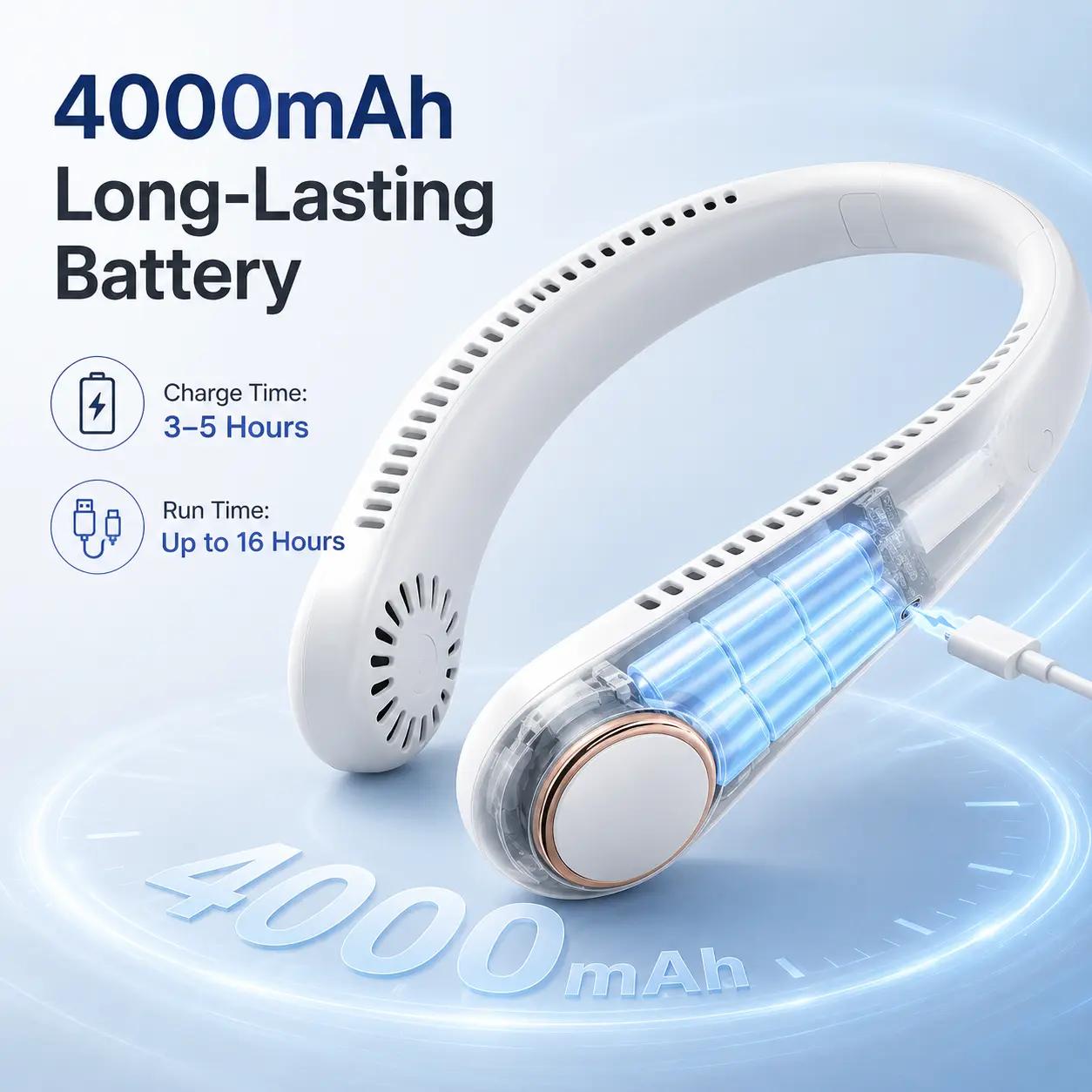 𝗣𝗞𝑵𝐄𝐖® 𝒗𝒆𝒏𝒕𝒊𝒍𝒂𝒕𝒆𝒖𝒓 𝒅𝒆 𝒄𝒐𝒖 𝒔𝒂𝒏𝒔 𝒑𝒂𝒍𝒆𝒔, portable et mains libres, idéal pour un usage quotidien au bureau et en extérieur.