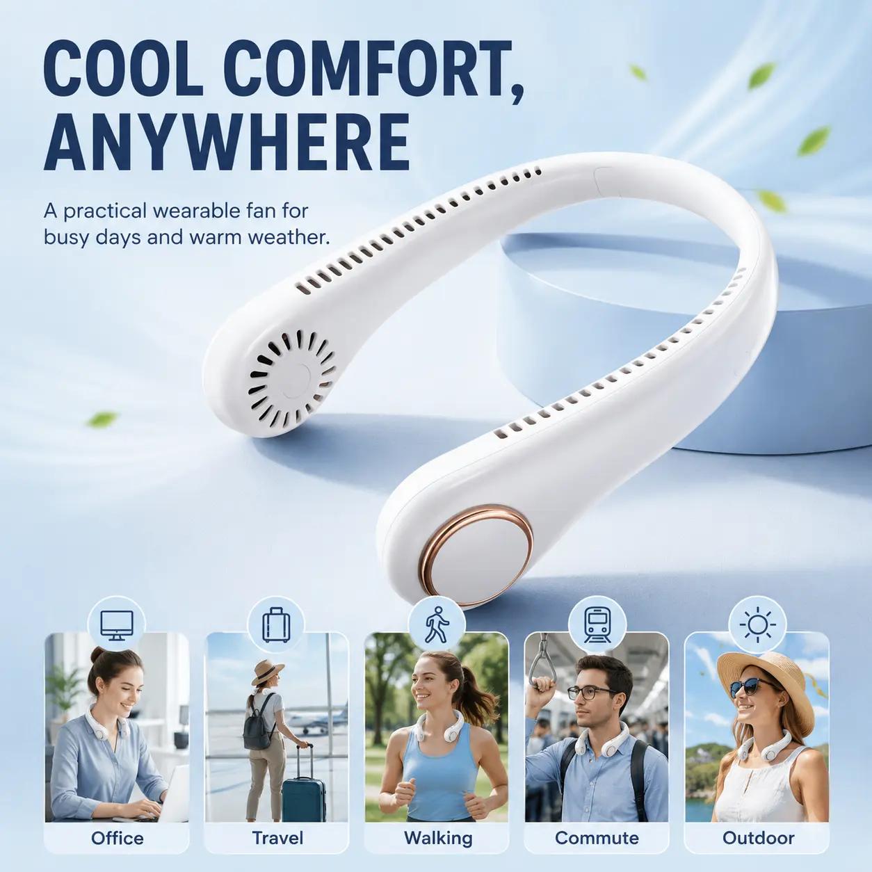 𝗣𝗞𝑵𝐄𝐖® 𝒗𝒆𝒏𝒕𝒊𝒍𝒂𝒕𝒆𝒖𝒓 𝒅𝒆 𝒄𝒐𝒖 𝒔𝒂𝒏𝒔 𝒑𝒂𝒍𝒆𝒔, portable et mains libres, idéal pour un usage quotidien au bureau et en extérieur.