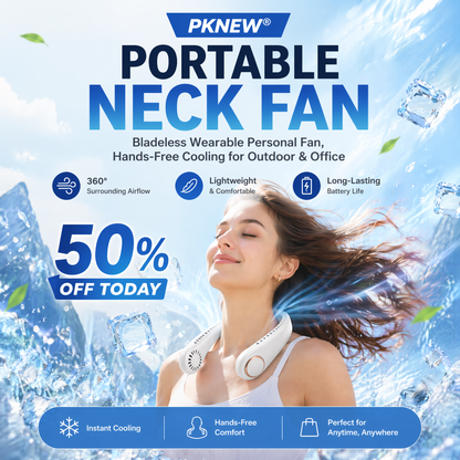 𝗣𝗞𝑵𝐄𝐖® 𝒗𝒆𝒏𝒕𝒊𝒍𝒂𝒕𝒆𝒖𝒓 𝒅𝒆 𝒄𝒐𝒖 𝒔𝒂𝒏𝒔 𝒑𝒂𝒍𝒆𝒔, portable et mains libres, idéal pour un usage quotidien au bureau et en extérieur.